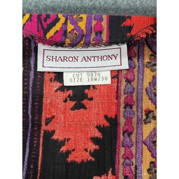 Vintage Sharon Anthony Open Front BOHO Print Kimono Top Womens 18W Multicolor - Picture 4 of 7